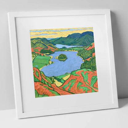 Vibrant Grasmere Over Red Bracken lake district lake art print in white frame
