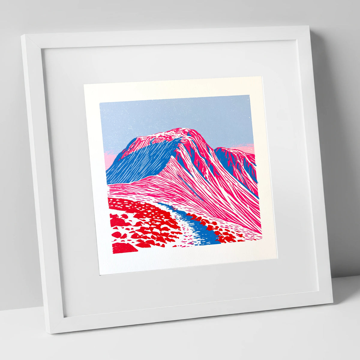 Vibrant Great Gable Peak lake district fell art print in white frame