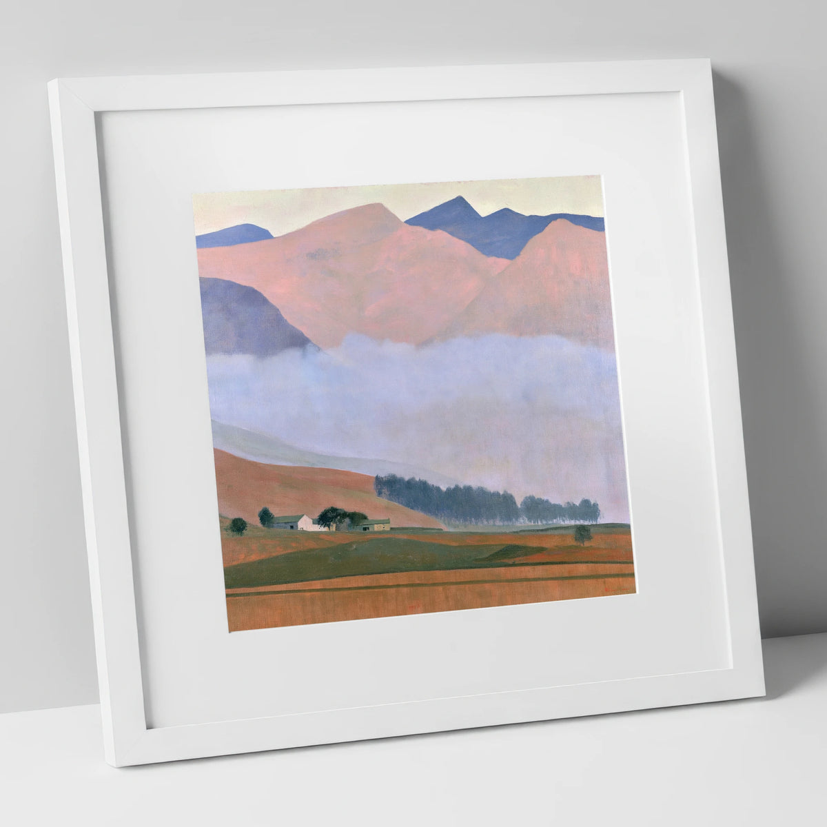 Pink Fells Above Valley Cloud lake district fell art print in white frame