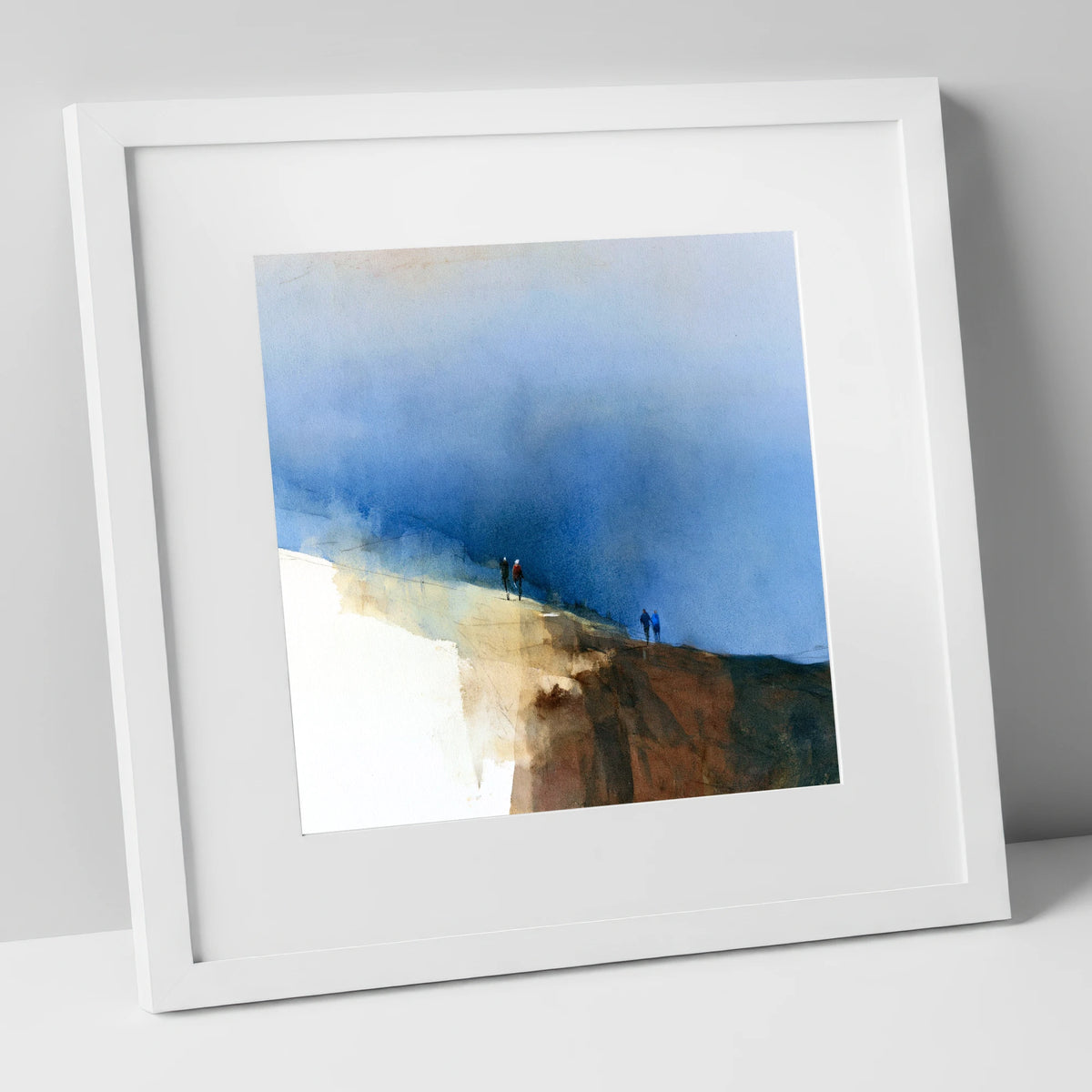 Fell Walkers Beneath Indigo Skies lake district walking art print in white frame