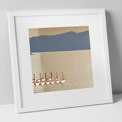 Windermere Boats Below Slate Fells lake district lake art print in white frame