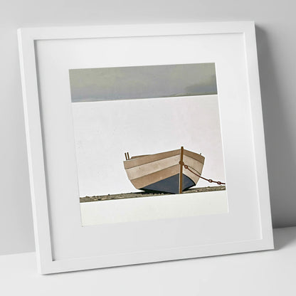 Grounded Clinker Boat Windermere lake district lake art print in white frame