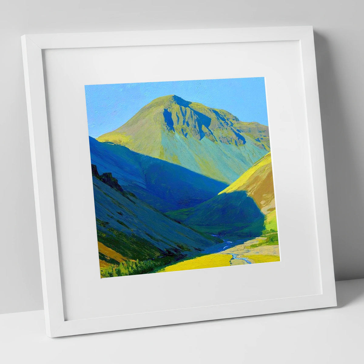 Vibrant Light on Great Gable lake district fell art print in white frame