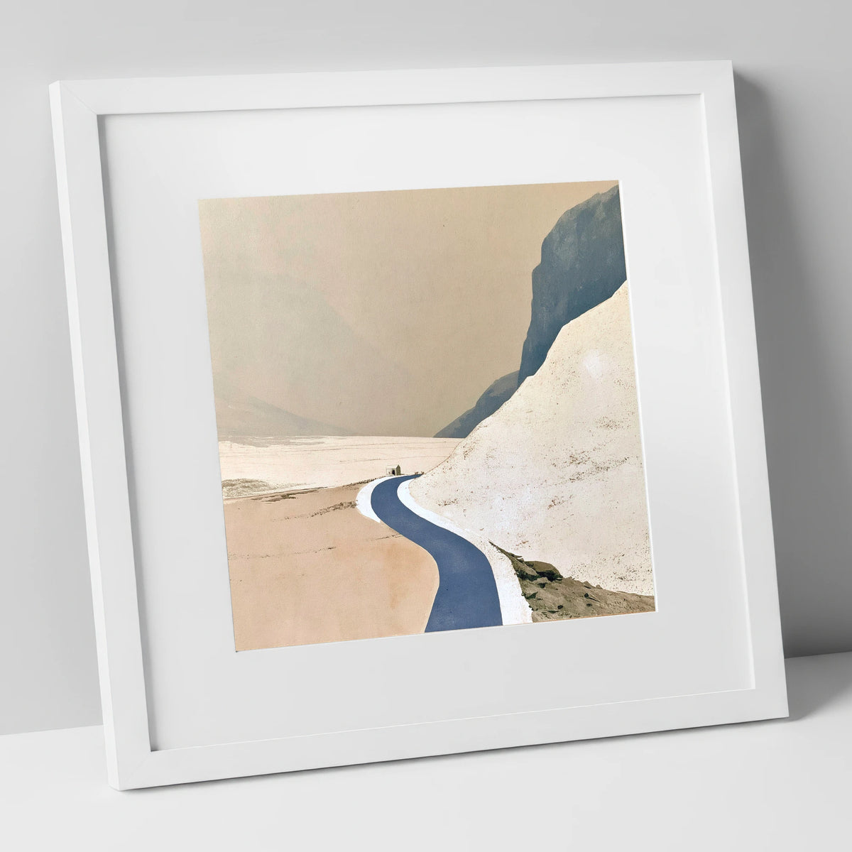 Blue Mountain Road to the Bothy lake district valley art print in white frame