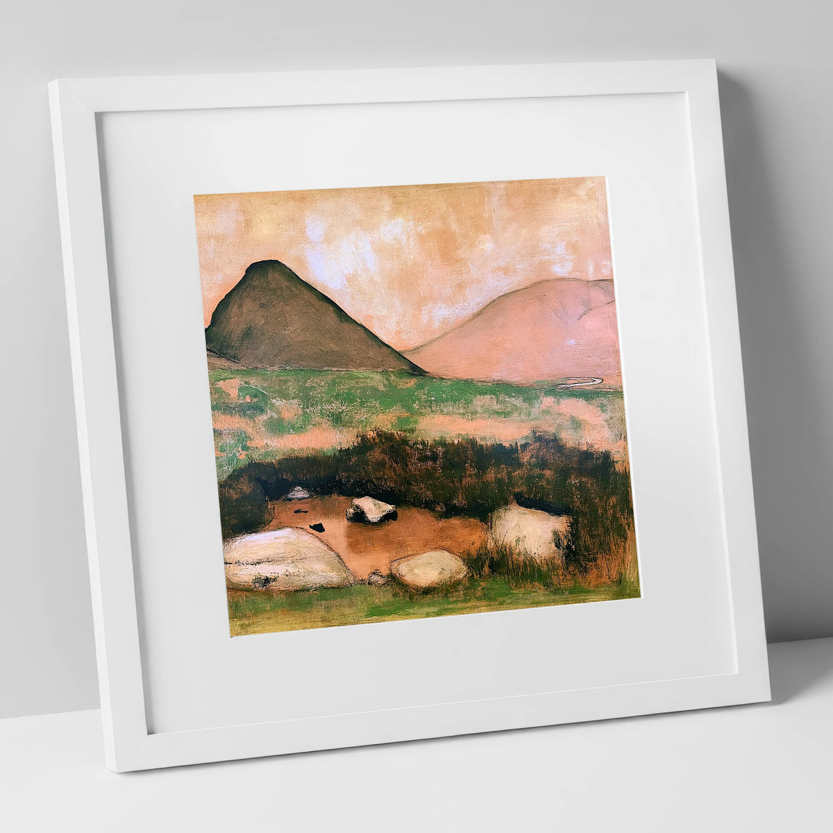 Haystacks Tarn in Warm Light lake district fell art print in white frame
