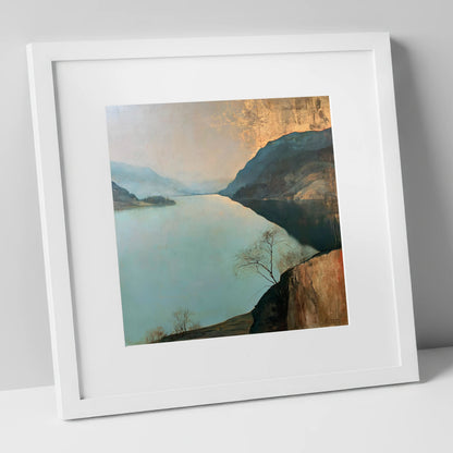 Ullswater Beneath a Golden Sky lake district lake art print in white frame
