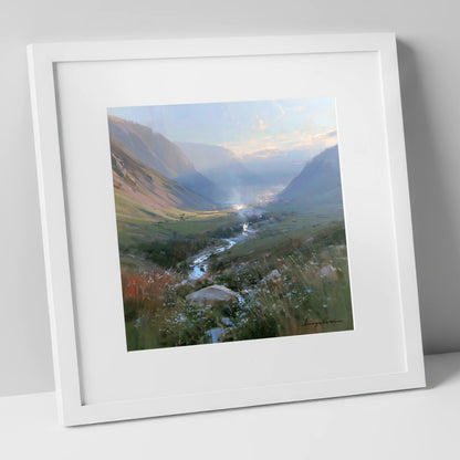 Valley Beck in Morning Haze lake district valley art print in white frame