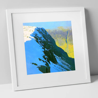 Birkhouse Moor Snowy Ridge lake district fell art print in white frame