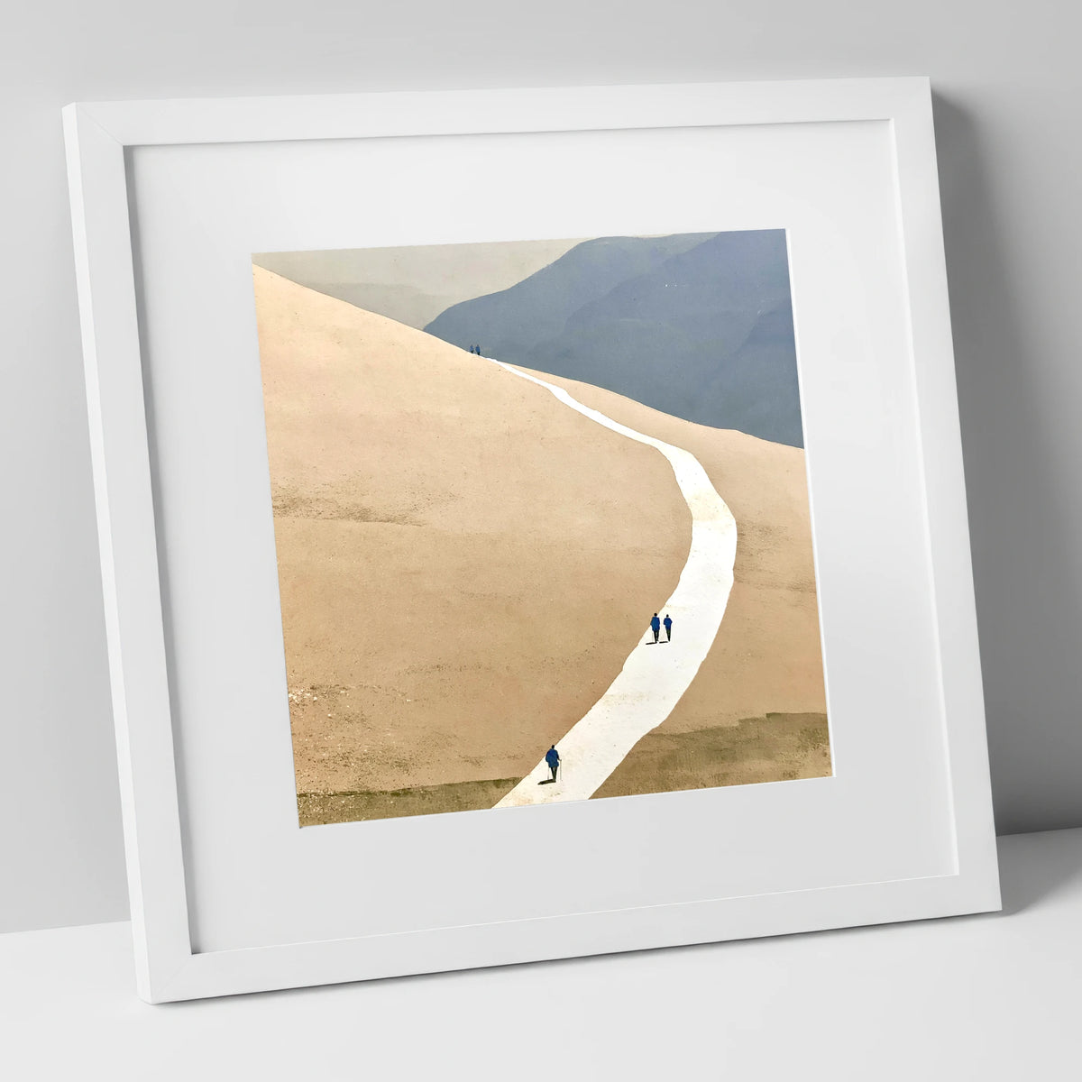 Winding Path across the Ochre Fells lake district walking art print in white frame