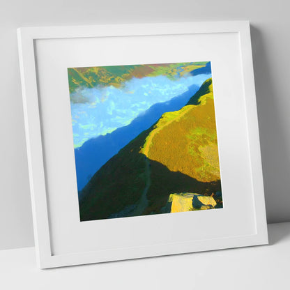Sunlit Winding Path on Gibson Knott lake district fell art print in white frame