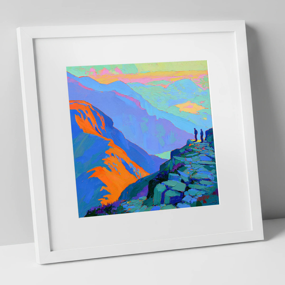Vibrant Sunlight on the Summit lake district fell art print in white frame