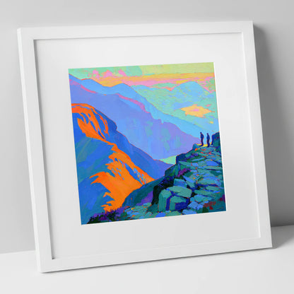 Vibrant Sunlight on the Summit lake district fell art print in white frame