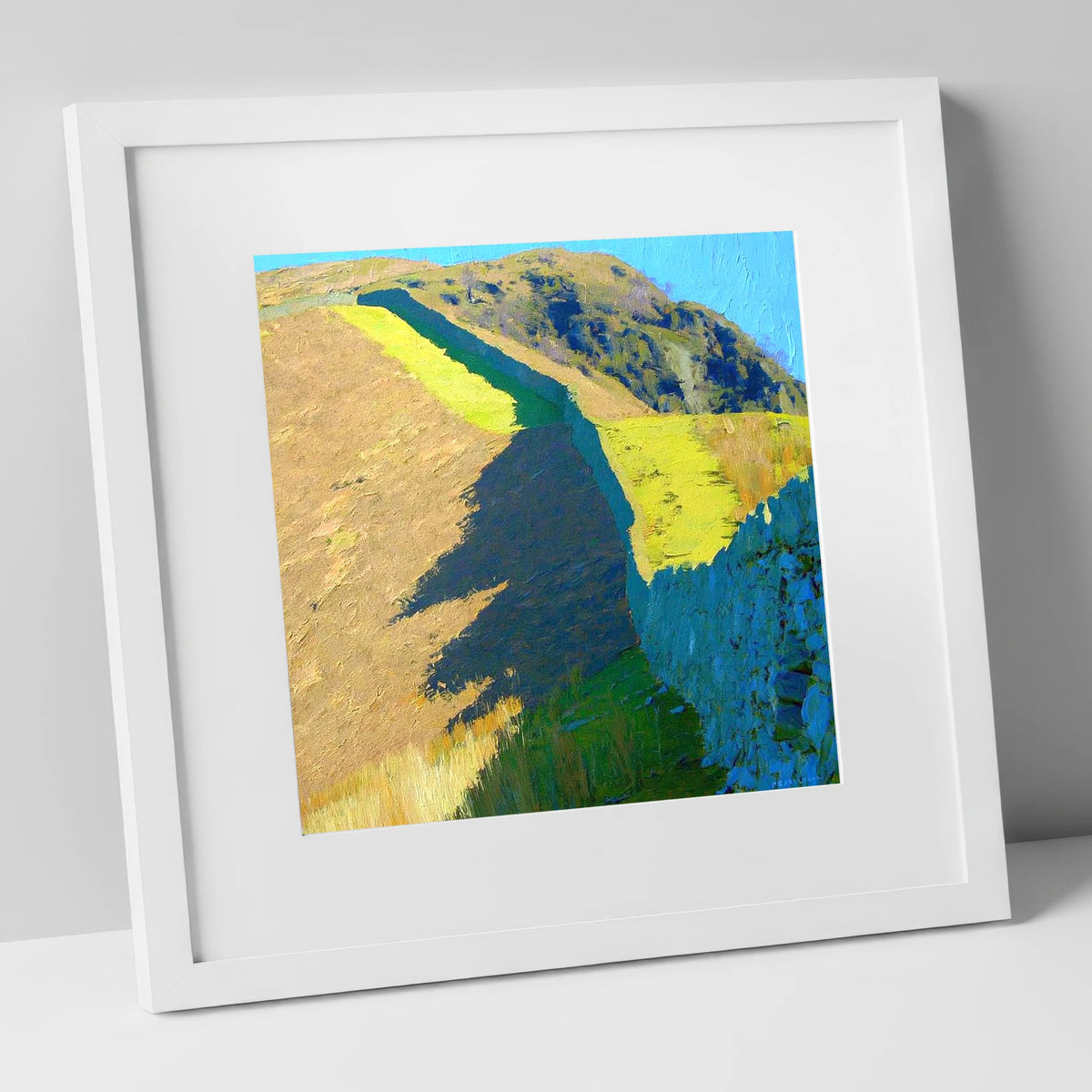 High Rigg Stone Wall Shadows lake district fell art print in white frame