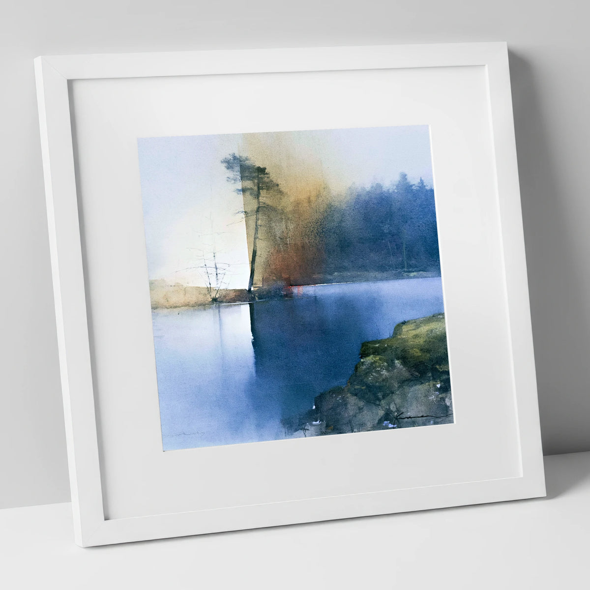 Indigo Tarn Hows Leaning Pine lake district lake art print in white frame