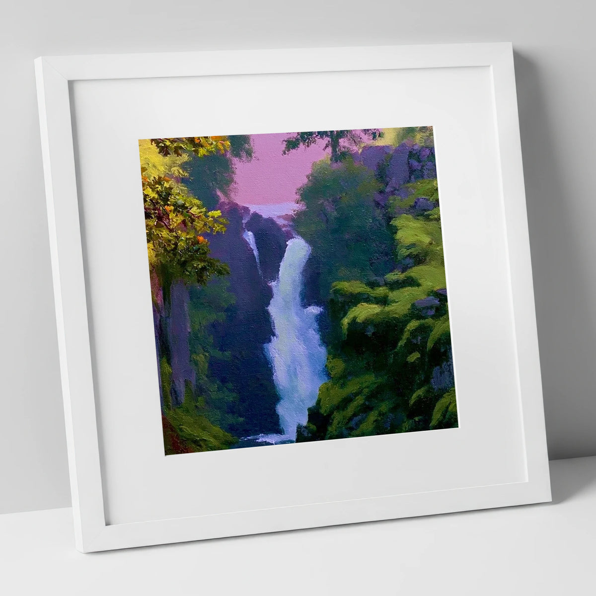 Vivid Aira Force Waterfall lake district waterfall art print in white frame