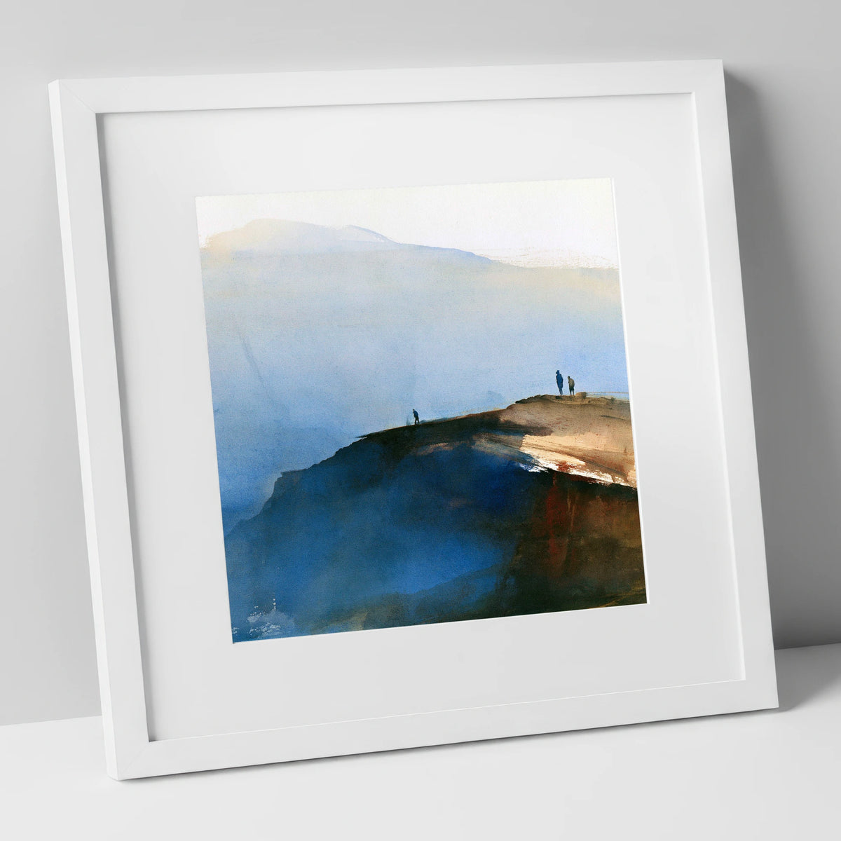 Indigo Fell Edge with Hikers lake district fell art print in white frame