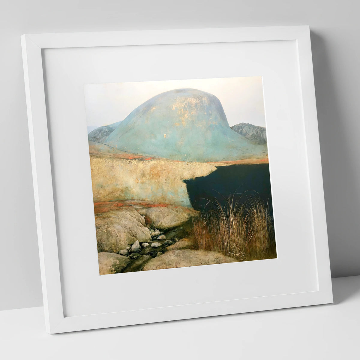 Dark Waters of Styhead Tarn lake district fell art print in white frame