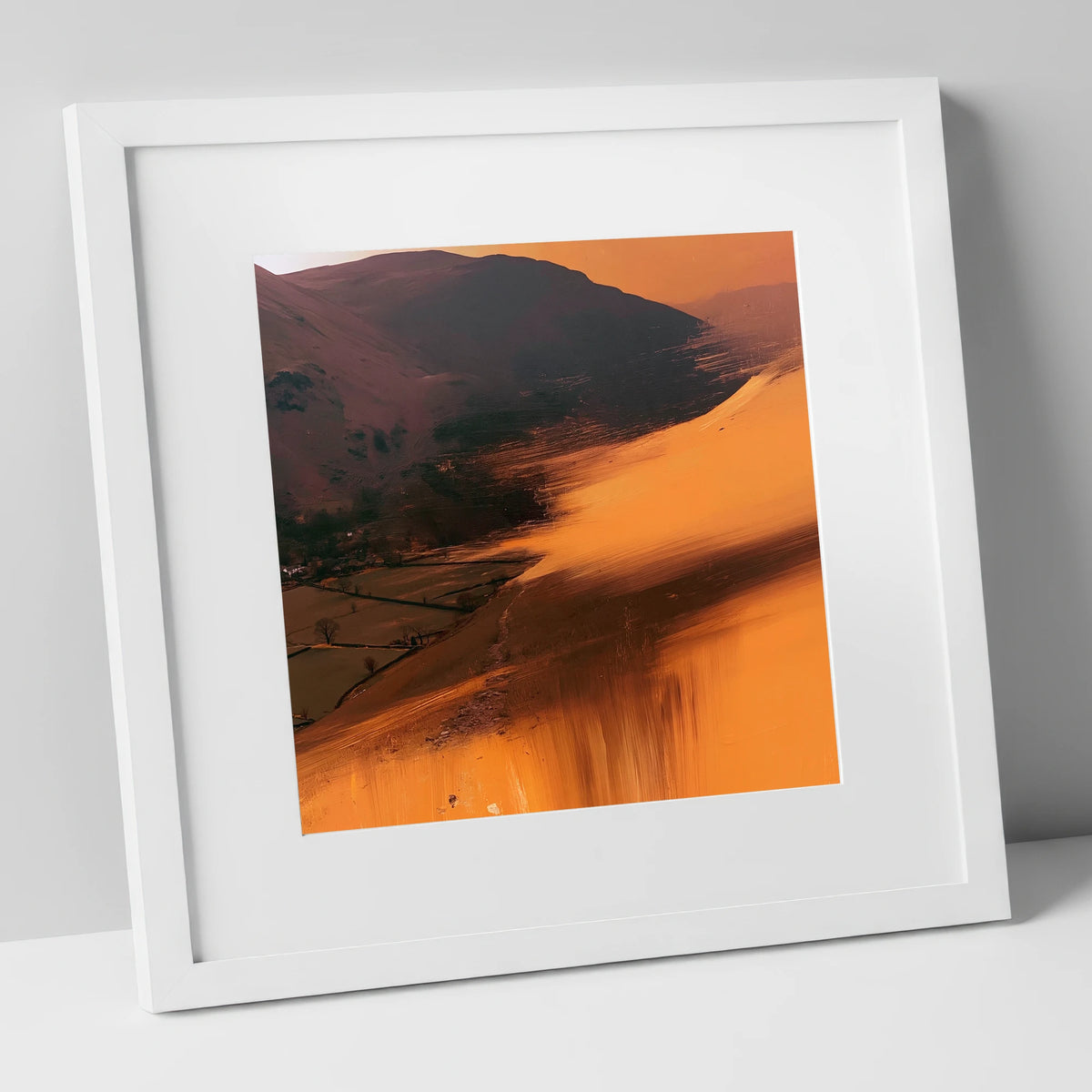 Amber Bracken Above Patterdale lake district village art print in white frame