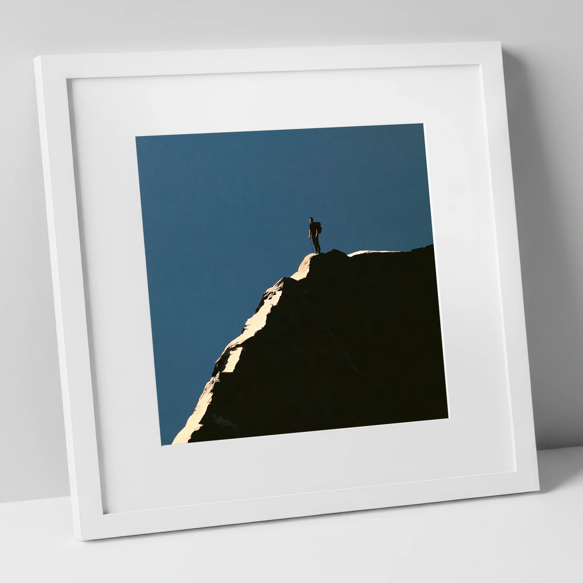 Lone Walker on Striding Edge lake district walking art print in white frame