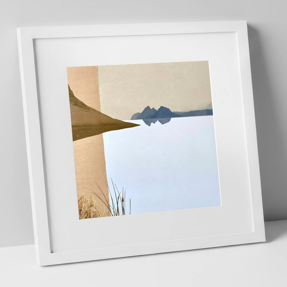 Slate Blue Loweswater Reflections lake district lake art print in white frame