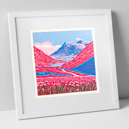 Vibrant Fells at Kirkstone Pass lake district valley art print in white frame