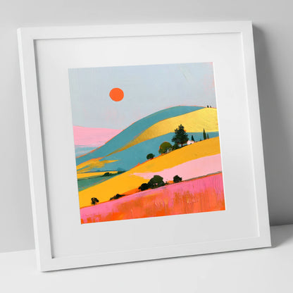 Golden Evening Over Vibrant Fells lake district sky art print in white frame