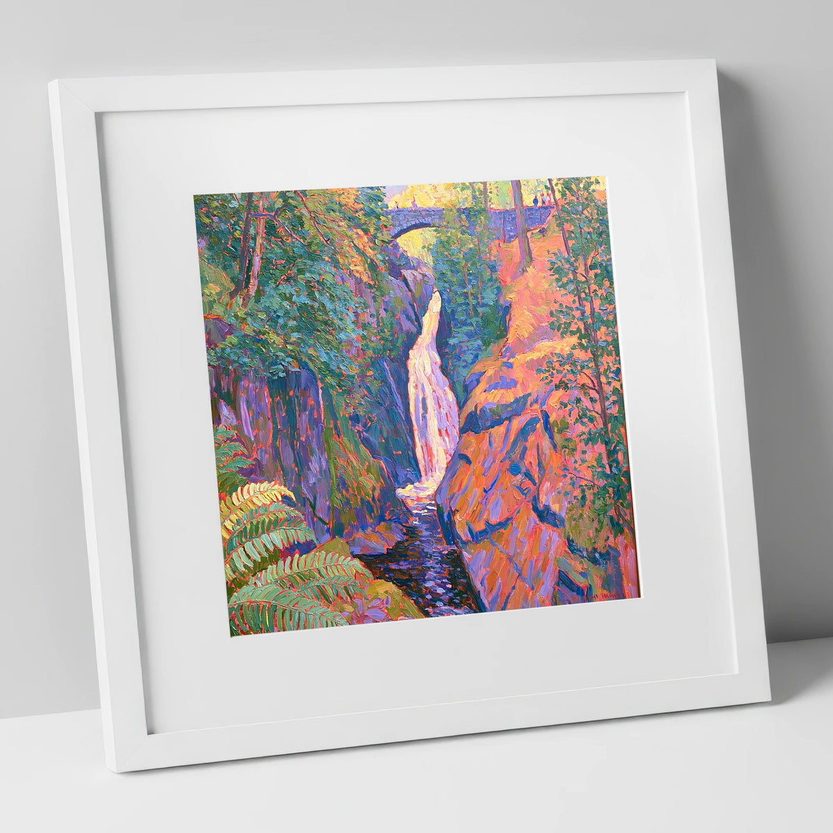 Vibrant Aira Force Waterfall lake district waterfall art print in white frame