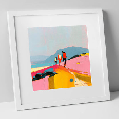 Bright Fell Ridge Walkers lake district fell art print in white frame