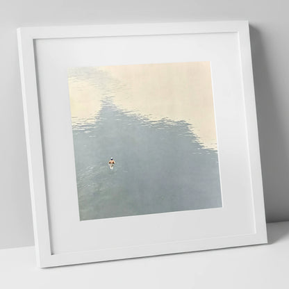 Lone Swimmer on Windermere windermere wall art art print in white frame