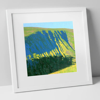 Sunlit Gullies of Wether Hill lake district fell art print in white frame