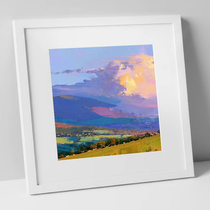 Rolling Fells and Radiant Cloud lake district fell art print in white frame