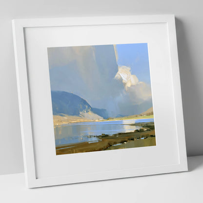 Sunlit Storm Cloud Over the Lake lake district sky art print in white frame