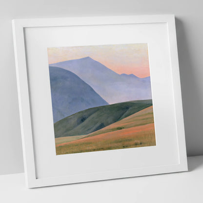 Rolling Fells in Pastel Light lake district fell art print in white frame