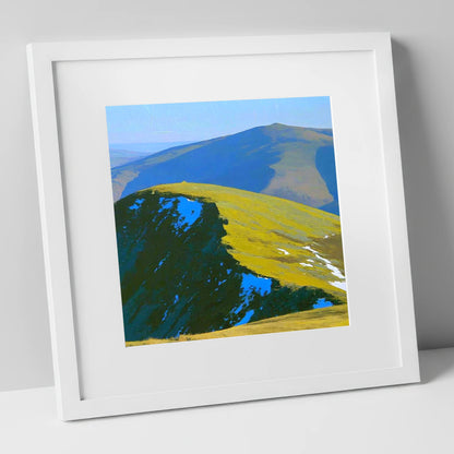 Sunlight and Shadow on Hart Side lake district fell art print in white frame