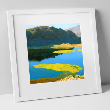 Angletarn Pikes Over Vibrant Islands lake district fell art print in white frame