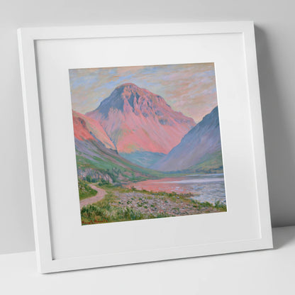 Pink Light Over Great Gable lake district fell art print in white frame
