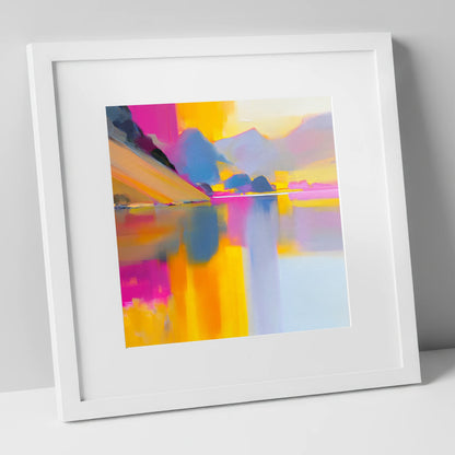 Loweswater Fells in Bold Magenta lake district lake art print in white frame