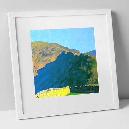 Grange Fell Ridge Bold Shadows lake district fell art print in white frame