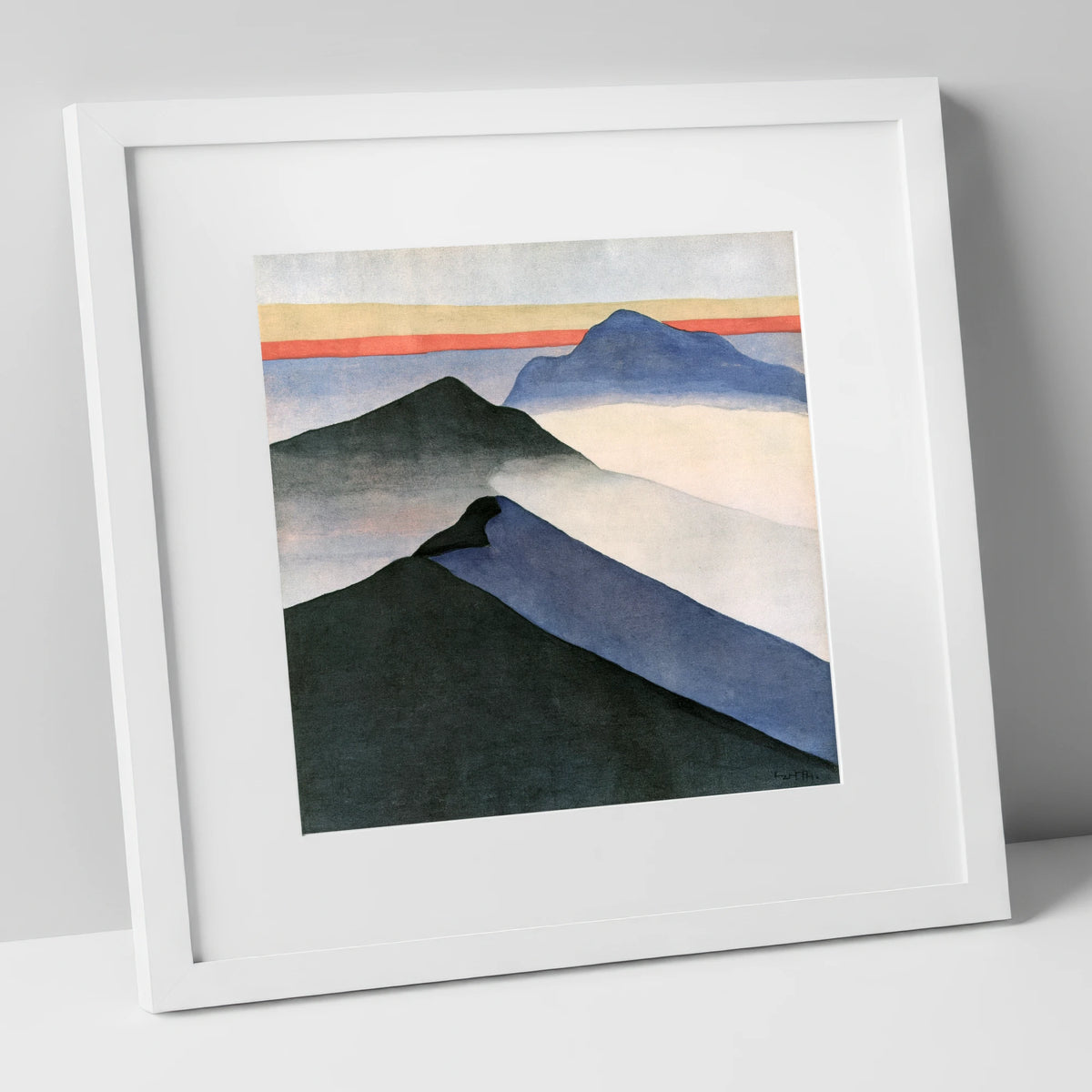 Mountain Ridge Under Terracotta Sky lake district fell art print in white frame