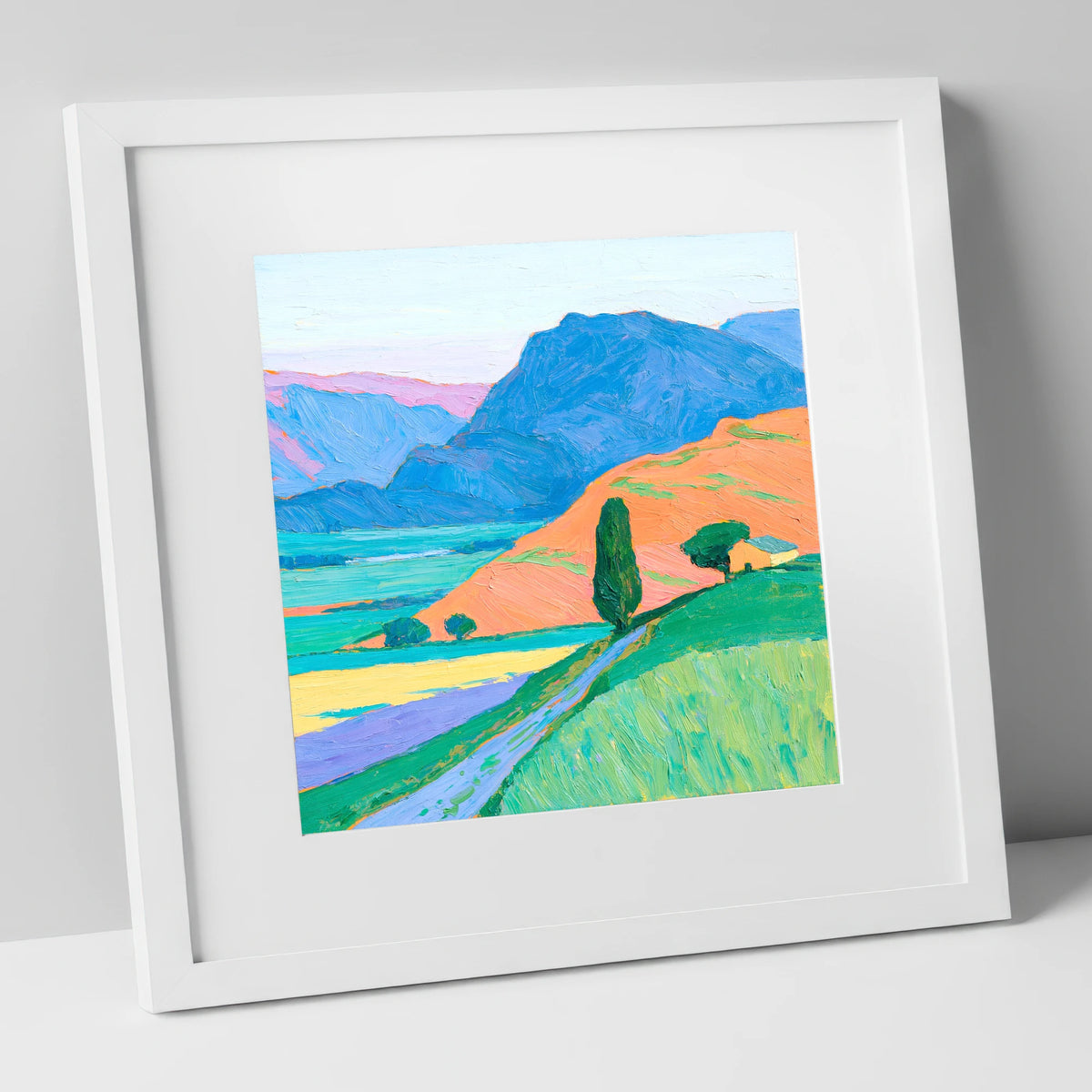 Golden Evening Light on Fells lake district sky art print in white frame