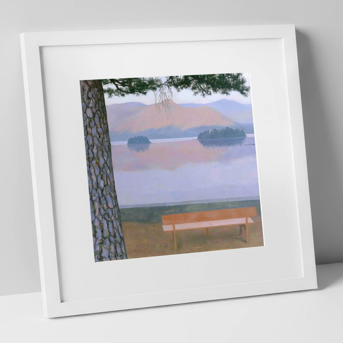 Derwentwater Dusk from Friar's Crag lake district village art print in white frame