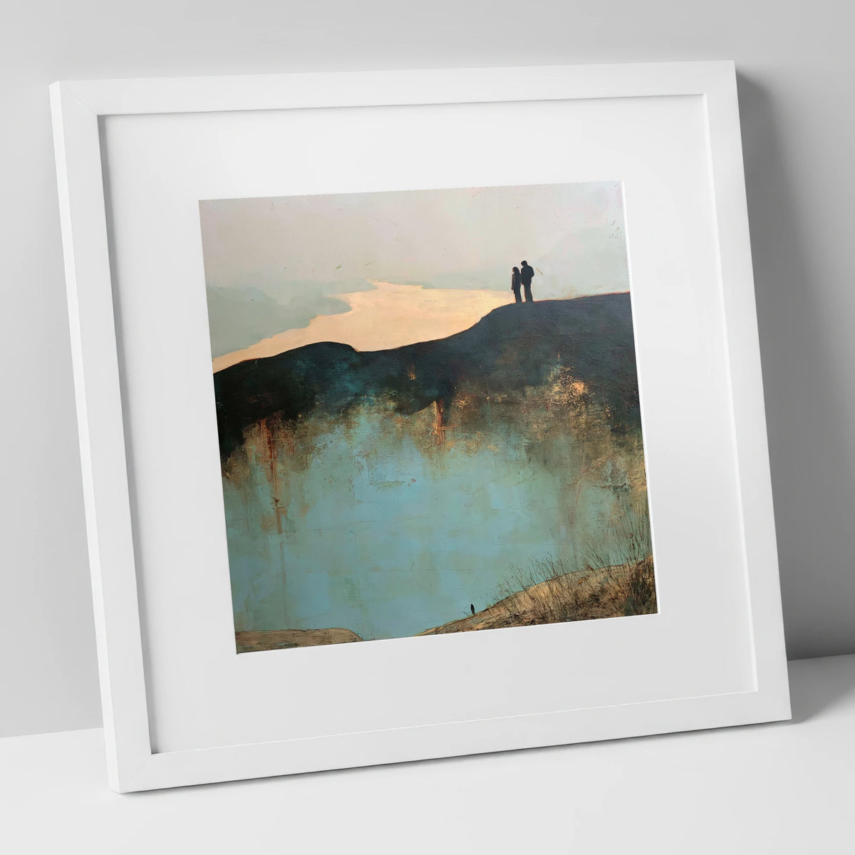 Catbells Ridge Over Golden Water lake district fell art print in white frame