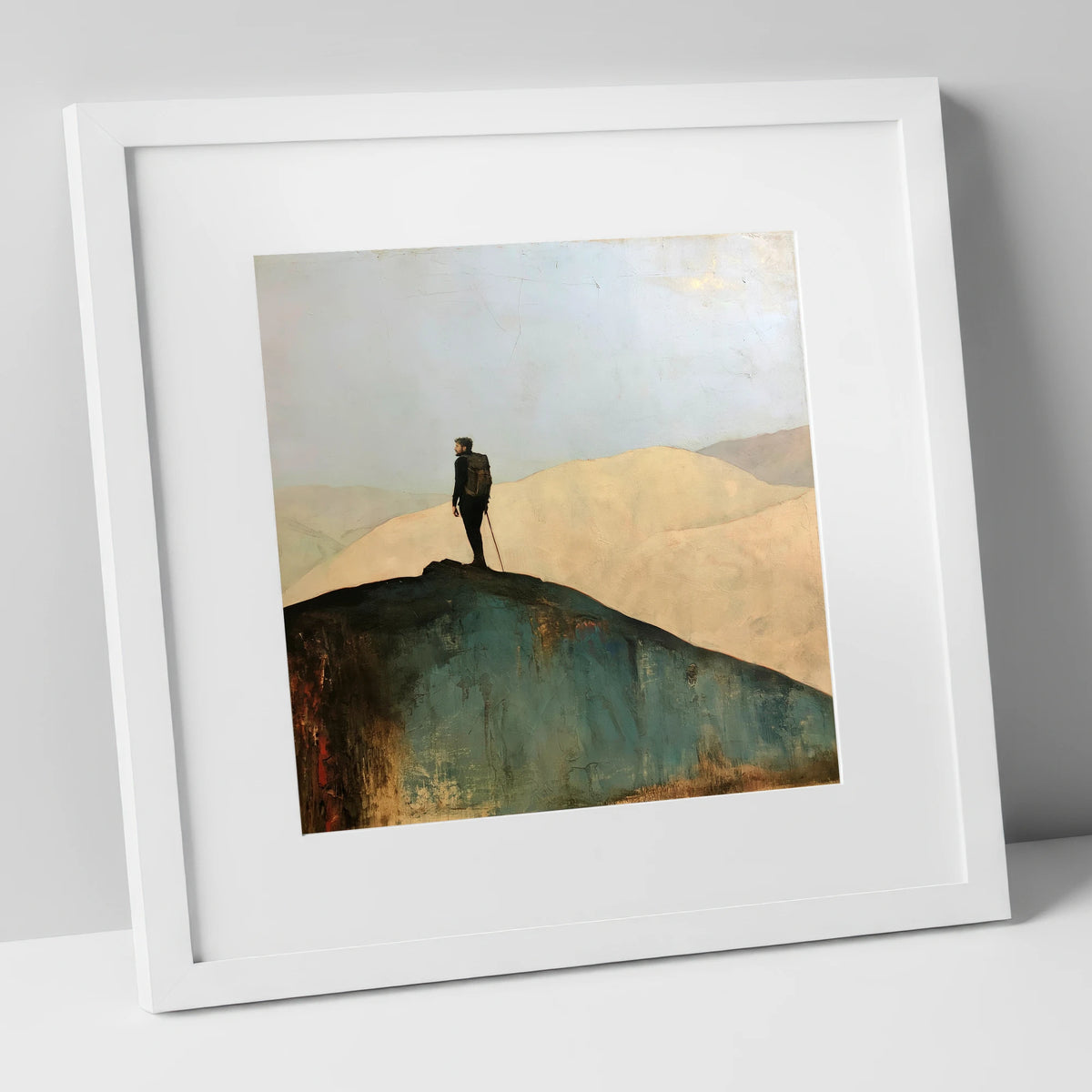 Fell Walker on Dark Ridge lake district walking art print in white frame
