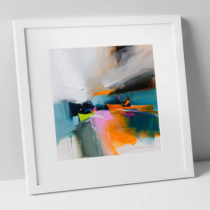 Vibrant Kayakers on a Lake lake district walking art print in white frame
