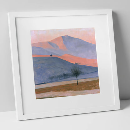 Golden Evening Light on Fells lake district sky art print in white frame
