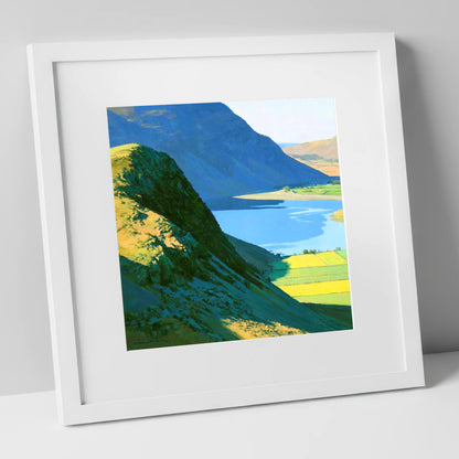 Sunlit Ridge of Rannerdale Knotts lake district fell art print in white frame