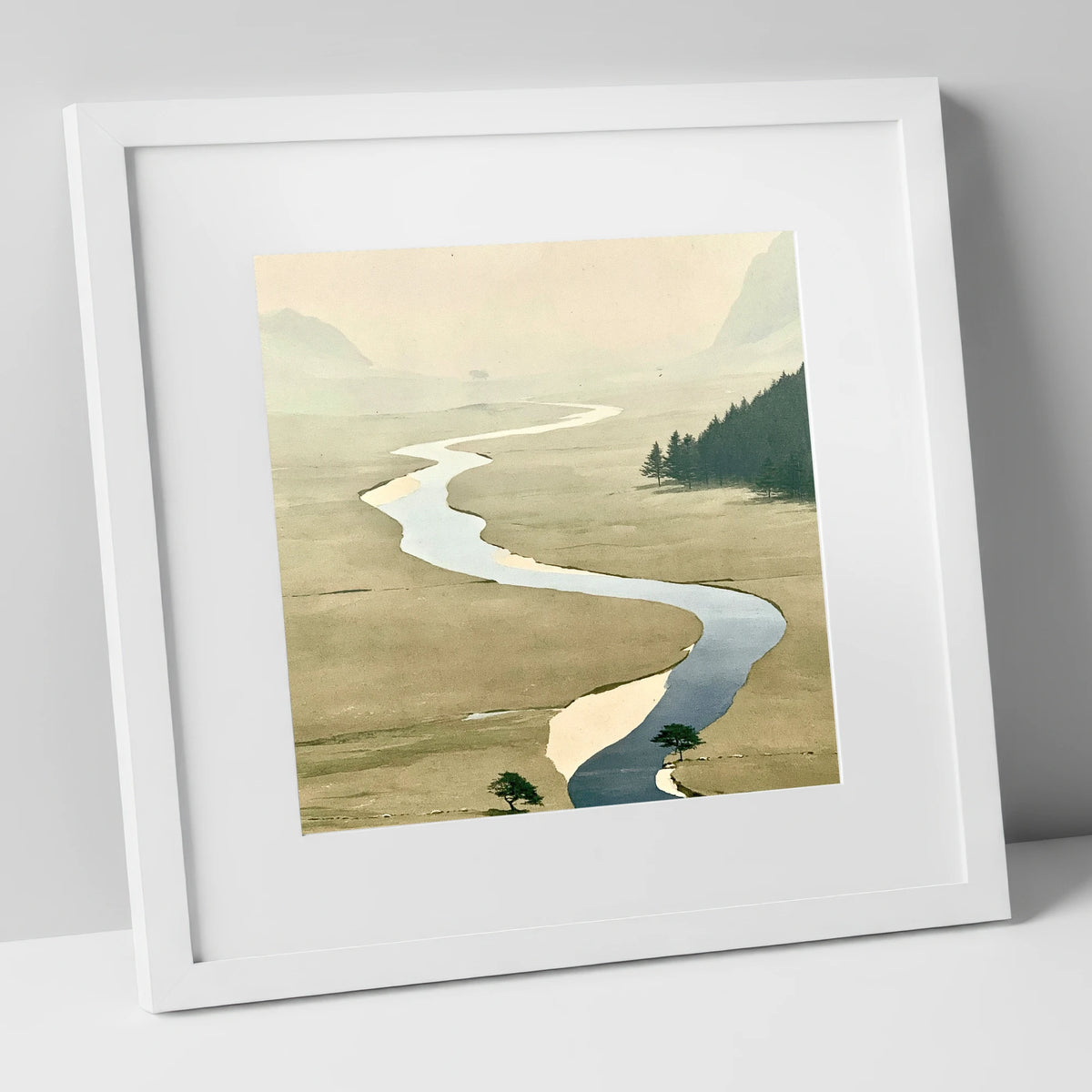 Winding Beck in Ochre Valley lake district waterfall art print in white frame