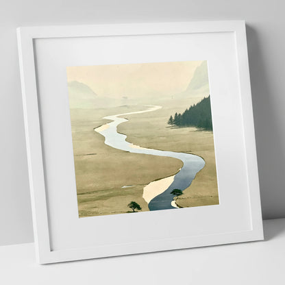 Winding Beck in Ochre Valley lake district waterfall art print in white frame