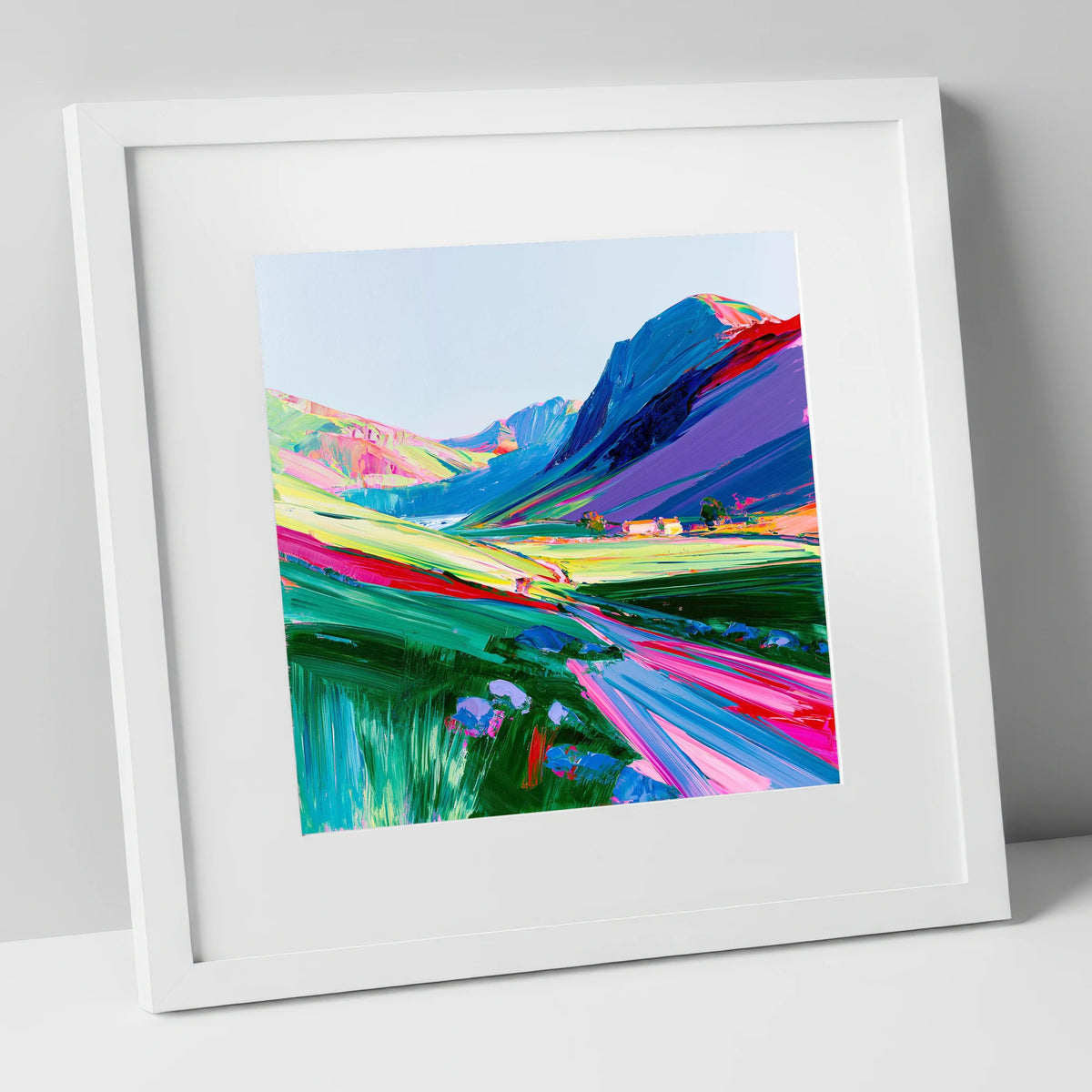 Vibrant Lake District Mountains lake district fell art print in white frame