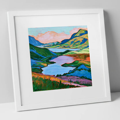 Colourful Fells Above the Lake lake district lake art print in white frame